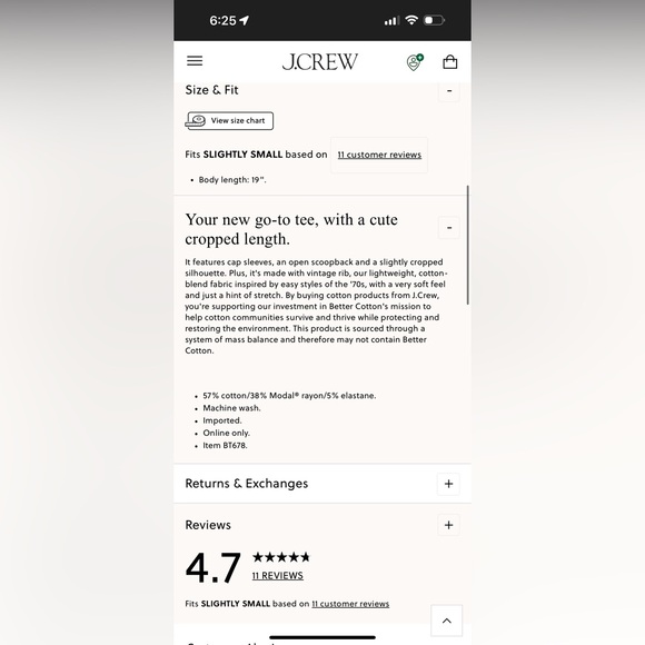 J. Crew Vintage Rib Cropped Scoopback Tee in Stripe - Picture 2 of 7